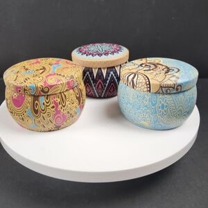 100% Soy Candles, Set Of Three, Decorative Tin, Mediterran Fig, Lemon, Lavender.